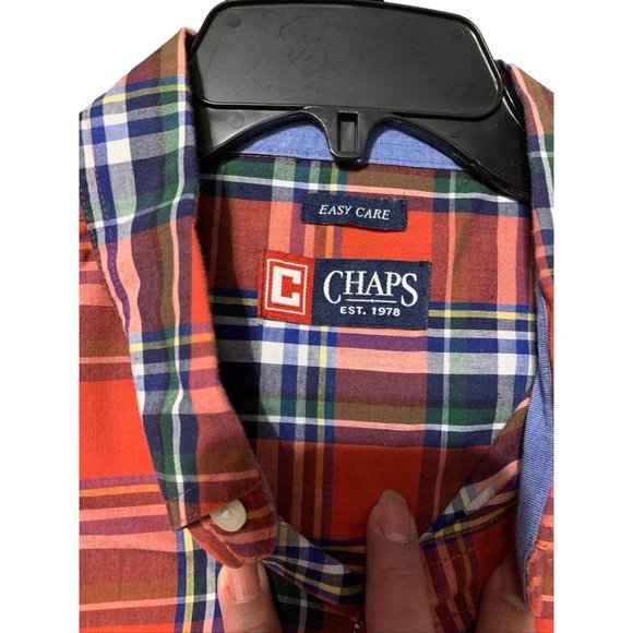Chaps Shirt Mens XL Red Plaid Button Down Long Sleeve Front Pocket Easy Care - Picture 3 of 4